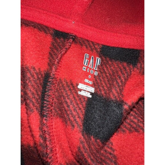 Gap Kids Unisex Red & Black Buffalo Plaid Fleece Sleeper Pajama 1-Piece Size 6 - Picture 4 of 6